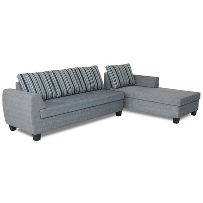 Adorn India Raiden Stripes L Shape 6 Seater Sofa Set with Center Table (Right Hand Side) (Grey) (3 Year Warranty)