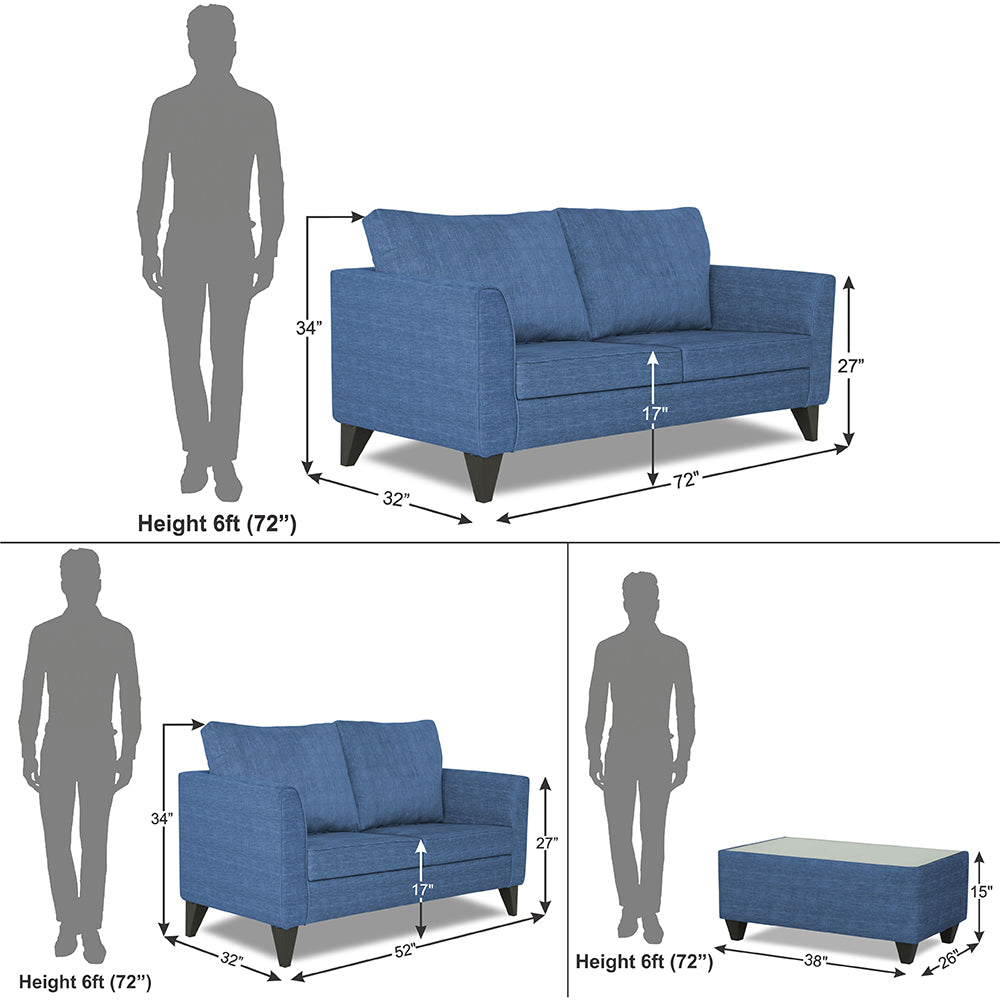Adorn India Enzo Decent 3+2 5 Seater Sofa Set with Centre Table (Blue)