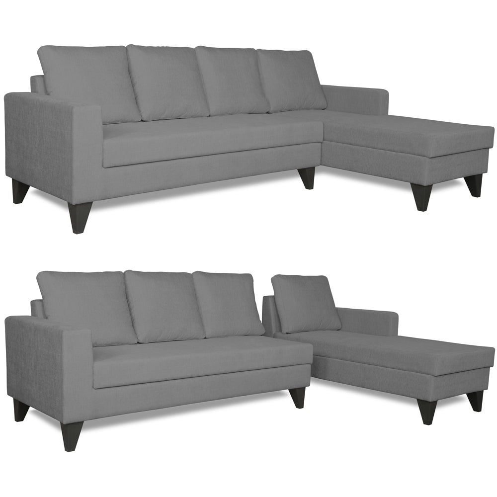 Adorn India Hallton L Shape Decent Sofa Set 7 Seater with Ottoman (Right Side) (Grey) (3 Year Warranty)