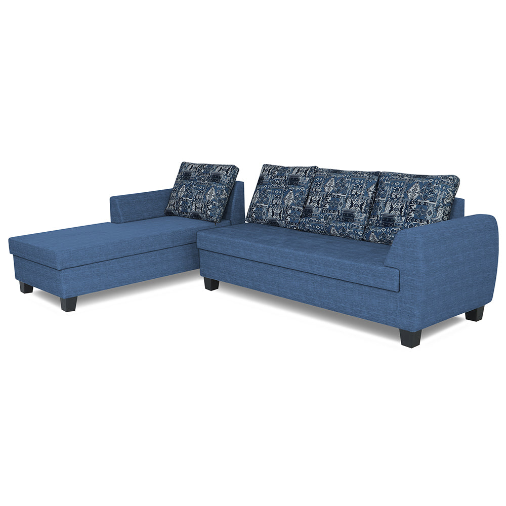 Adorn India Raiden Crafty L Shape 6 Seater Sofa Set with Center Table (Left Hand Side) (Blue) (3 Year Warranty)