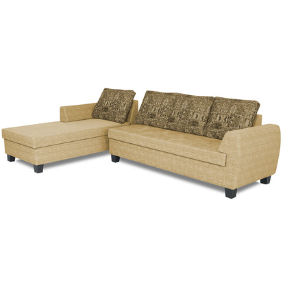 Adorn India Raiden Crafty L Shape 6 Seater Sofa Set with Center Table (Left Hand Side) (Beige) (3 Year Warranty)