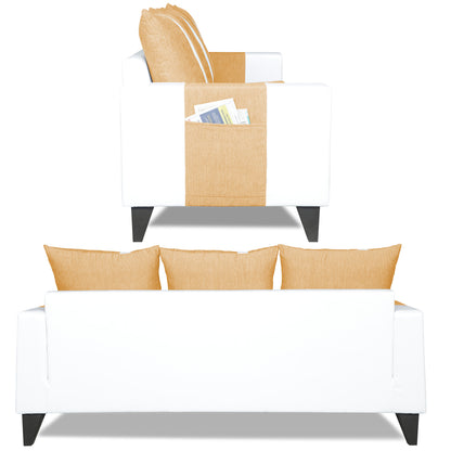 Adorn India Ashley Stripes Leatherette Fabric 3 Seater Sofa (Beige & White) (3 Year Warranty)