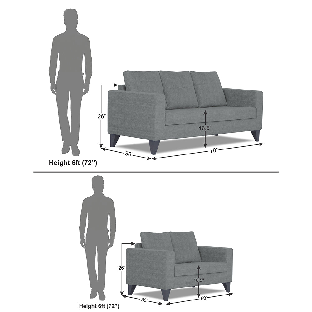 Adorn India Hallton Plain 3+2 5 Seater Sofa Set (Grey) (3 Year Warranty)