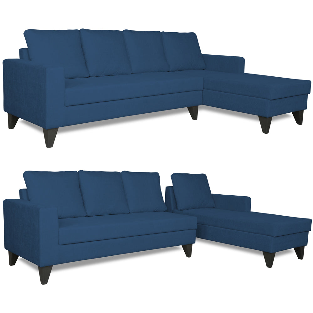 Adorn India Hallton Plain L Shape 6 Seater Sofa Set RHS (Blue) (3 Year Warranty)