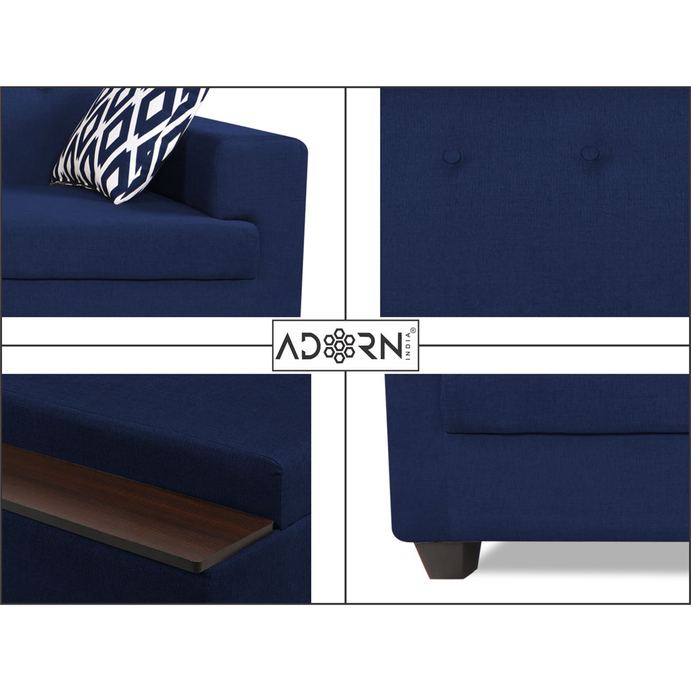 Adorn India Blazer L Shape 6 Seater Sofa Set (Right Side) (Blue)