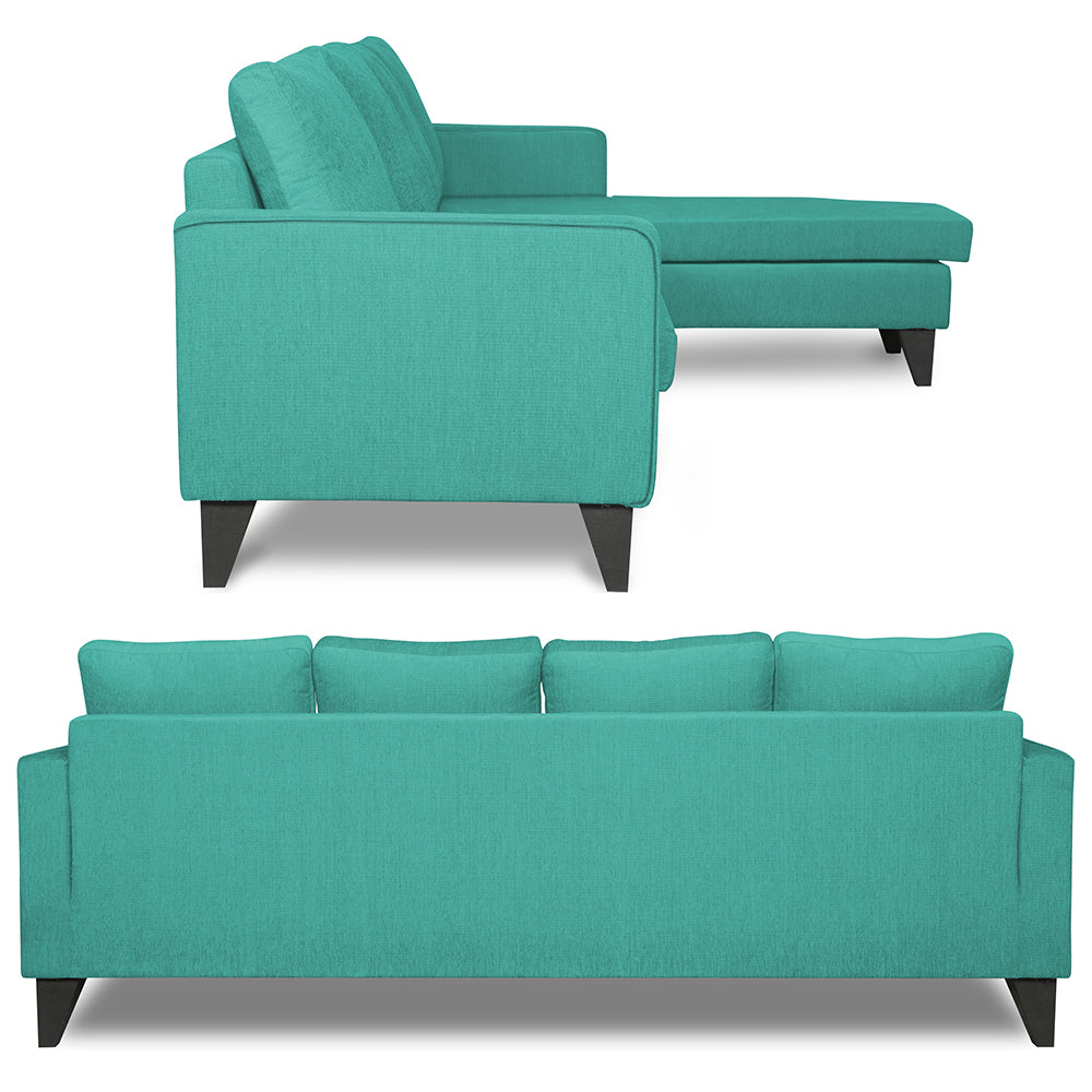 Adorn India Chandler Plain L Shape 5 Seater Sofa Set RHS (Aqua Blue) (3 Year Warranty)