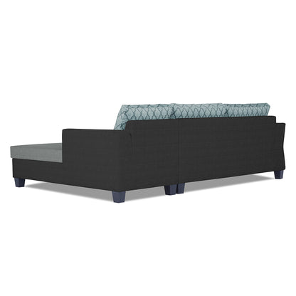 Adorn India Valencia Plus L Shape 6 Seater Sofa Set Blossom (Right Hand Side) (Grey & Black)