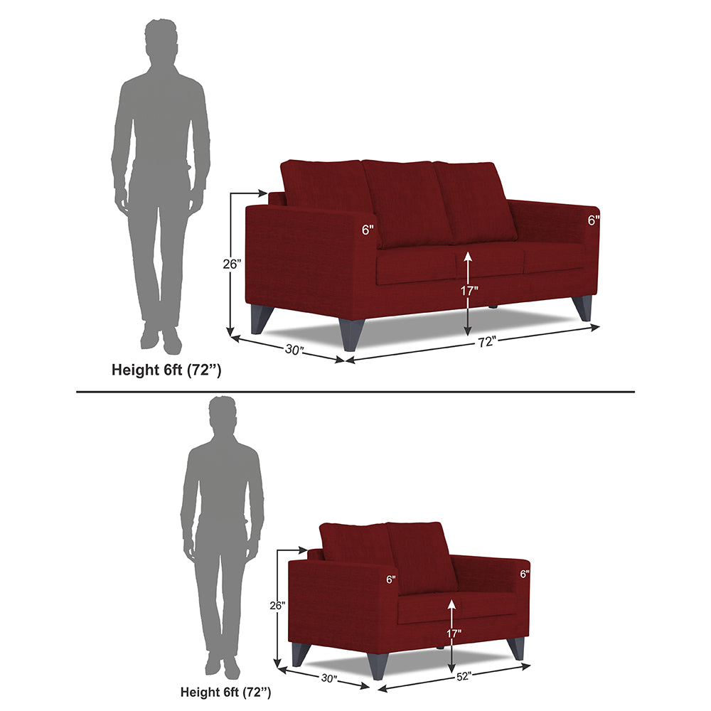 Adorn India Straight Line Plus Decent 3+2 5 Seater Sofa Set (Maroon) (3 Year Warranty)