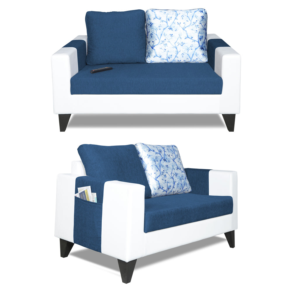 Adorn India Ashley Digitel Print Leatherette Fabric 3-2 Five Seater Sofa Set (Blue & White) (3 Year Warranty)
