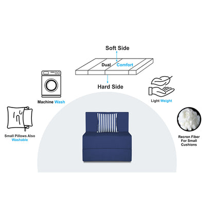 Adorn India Easy Alyn Plus Stripes 1 Seater Sofa Cum Bed (2.5x6) (Blue)(1 Year Warranty)