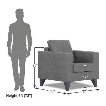 Adorn India Straight line Plus Premium Leatherette Suede 1 Seater Sofa (Grey) (3 Year Warranty)