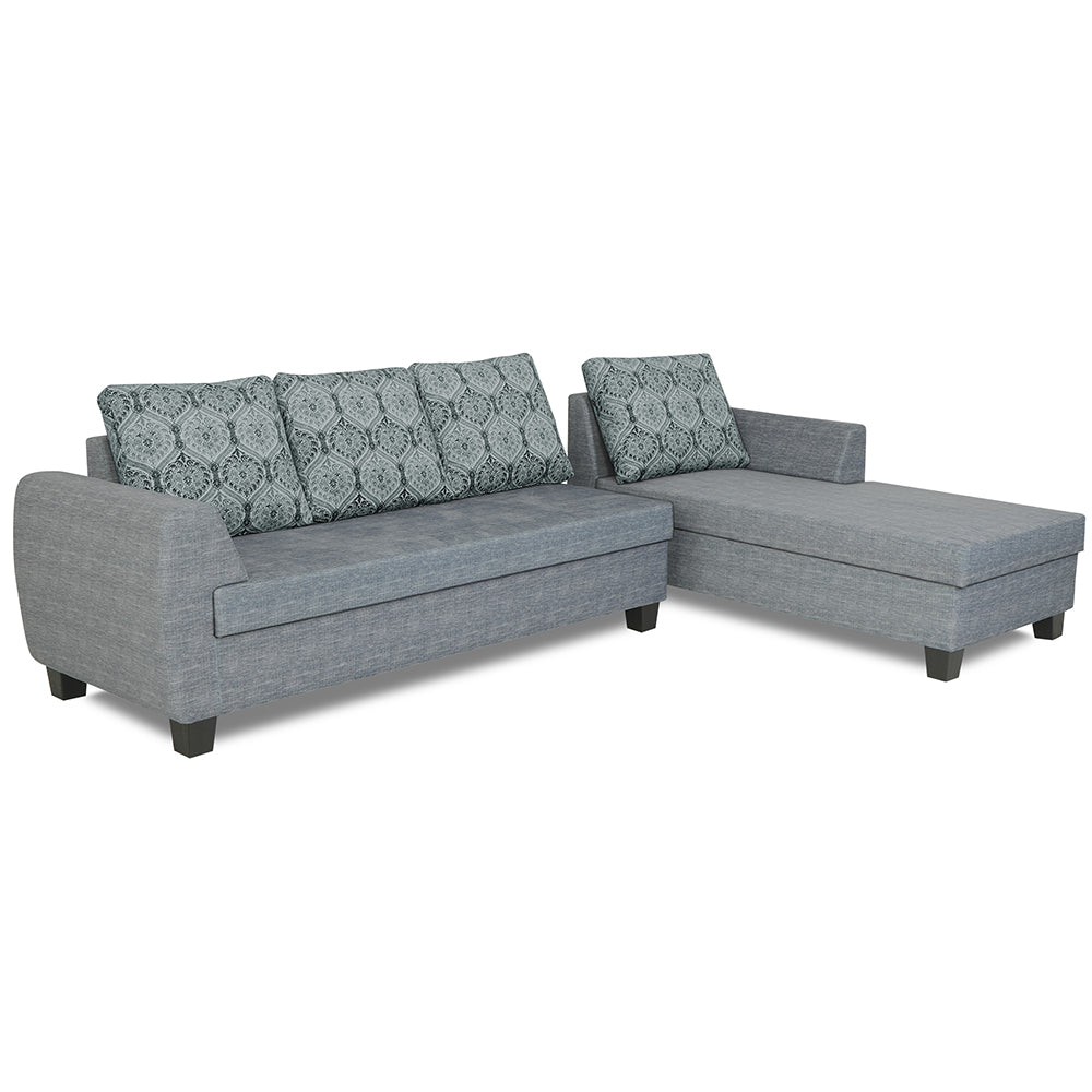 Adorn India Raiden Damask L Shape 6 Seater Sofa Set with Center Table (Right Hand Side) (Grey) (3 Year Warranty)