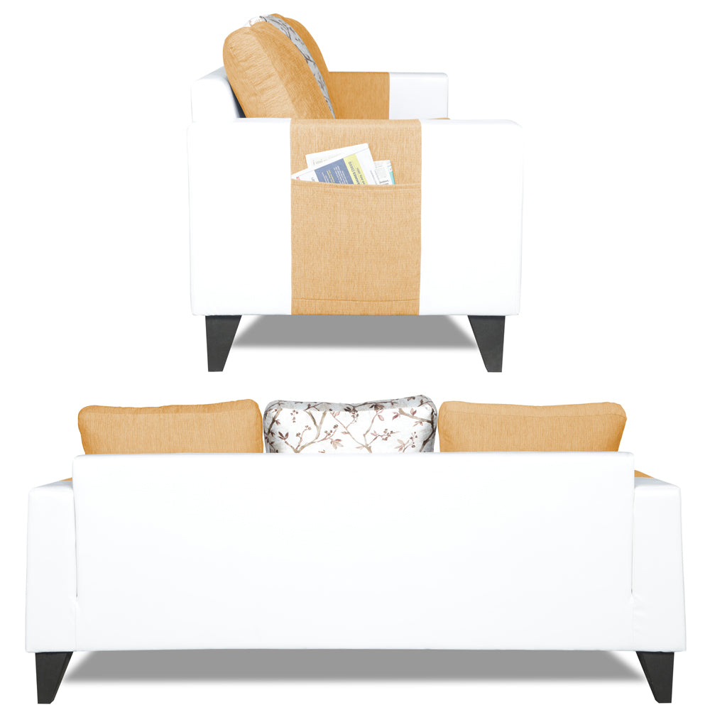 Adorn India Ashley Digitel Print Leatherette Fabric 3 Seater Sofa (Beige & White)