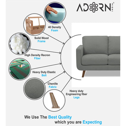 Adorn India Damian 3 Seater Sofa (Grey) (3 Year Warranty)