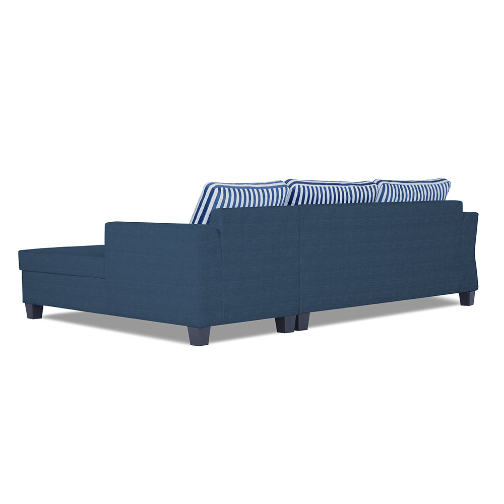 Adorn India Alexia Plus L Shape 5 Seater Sofa Set Stripes (Right Hand Side) (Blue)