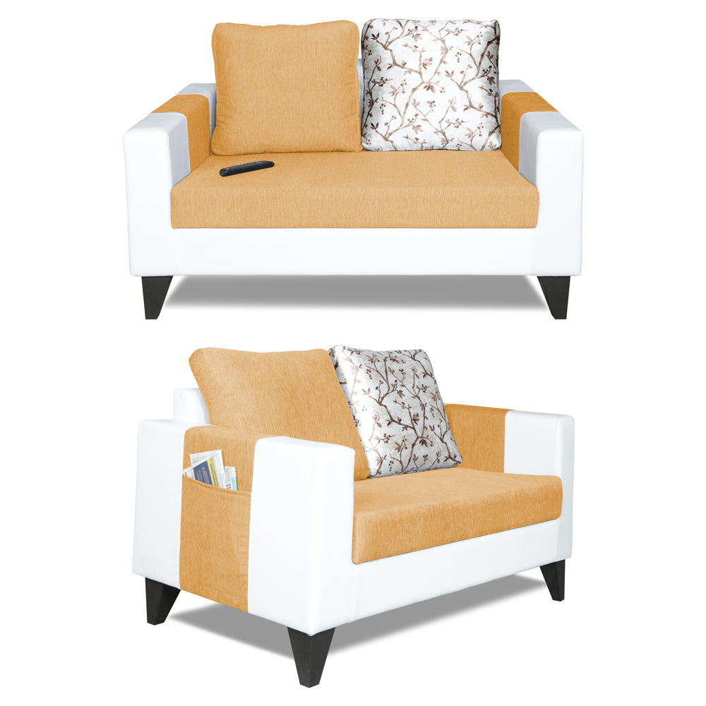 Adorn India Ashley Digitel Print Leatherette Fabric 3-2 Five Seater Sofa Set (Beige & White) (3 Year Warranty)
