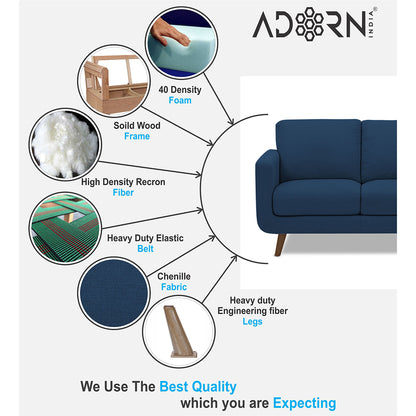 Adorn India Damian 2 Seater Sofa (Blue) (3 Year Warranty)