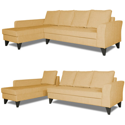 Adorn India Maddox Plain L Shape 6 Seater Sofa Set LHS (Beige) (3 Year Warranty)