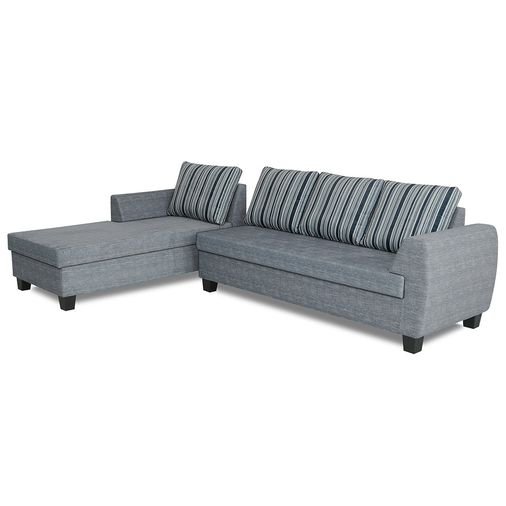 Adorn India Raiden Stripes L Shape 6 Seater Sofa Set with Center Table (Left Hand Side) (Grey) (3 Year Warranty)