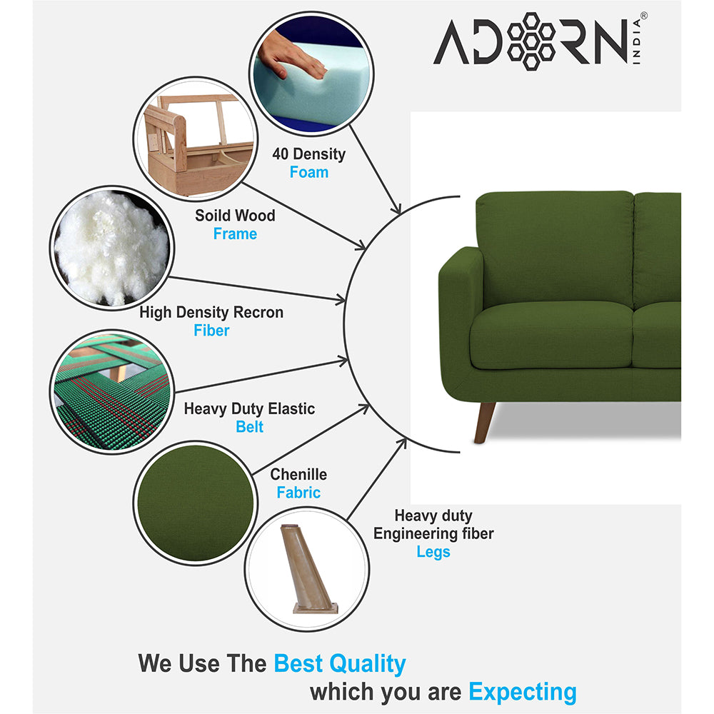 Adorn India Damian 3 Seater Sofa (Green) (3 Year Warranty)