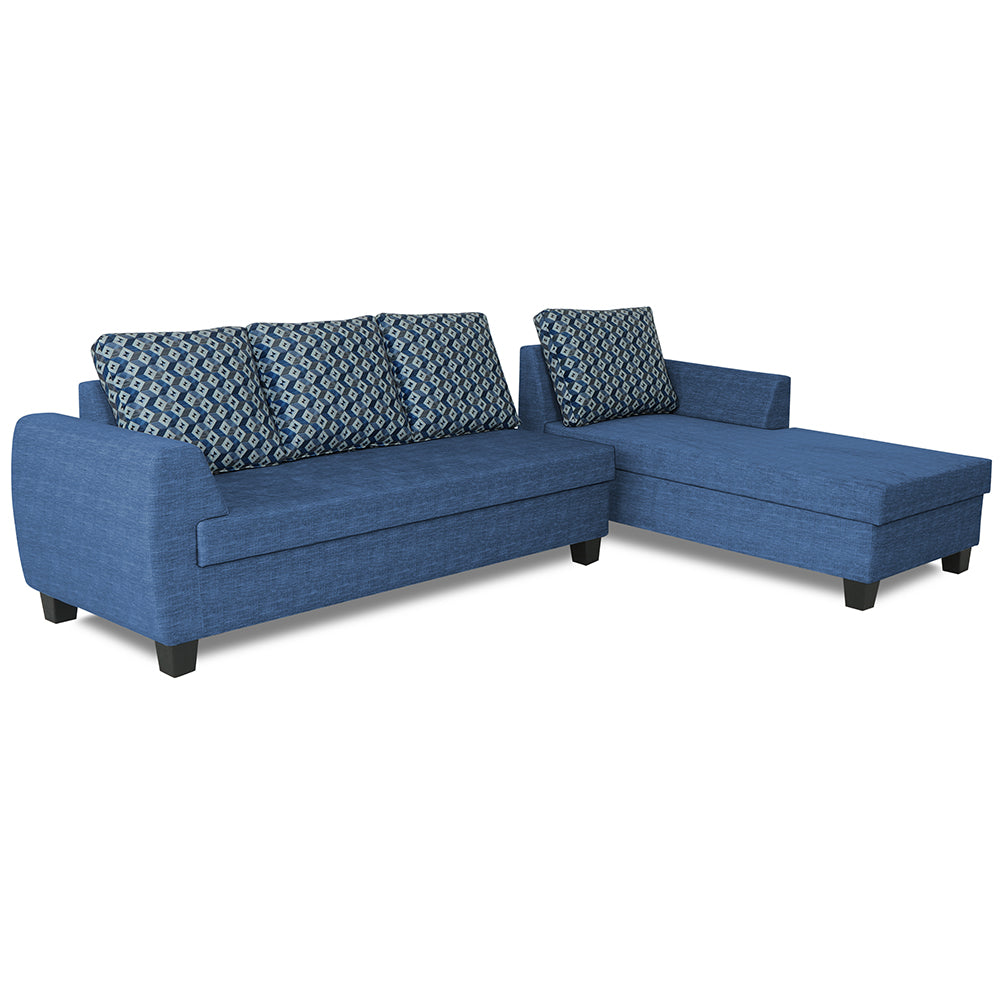 Adorn India Raiden Bricks Premium L Shape 6 Seater Sofa Set with Center Table (Right Hand Side) (Blue) (3 Year Warranty)