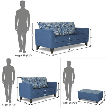 Adorn India Sheldon Crafty 3+2 5 Seater Sofa Set with Centre Table (Blue)