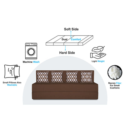 Adorn India Easy 4 Seater Sofa Cum Bed (Rhombus Pattern) Chennile Fabric - Washable Cover - Including 4 Cushion - Size 6' x 6' Ft (Brown Color) Perfect for Home & Office for Guests
