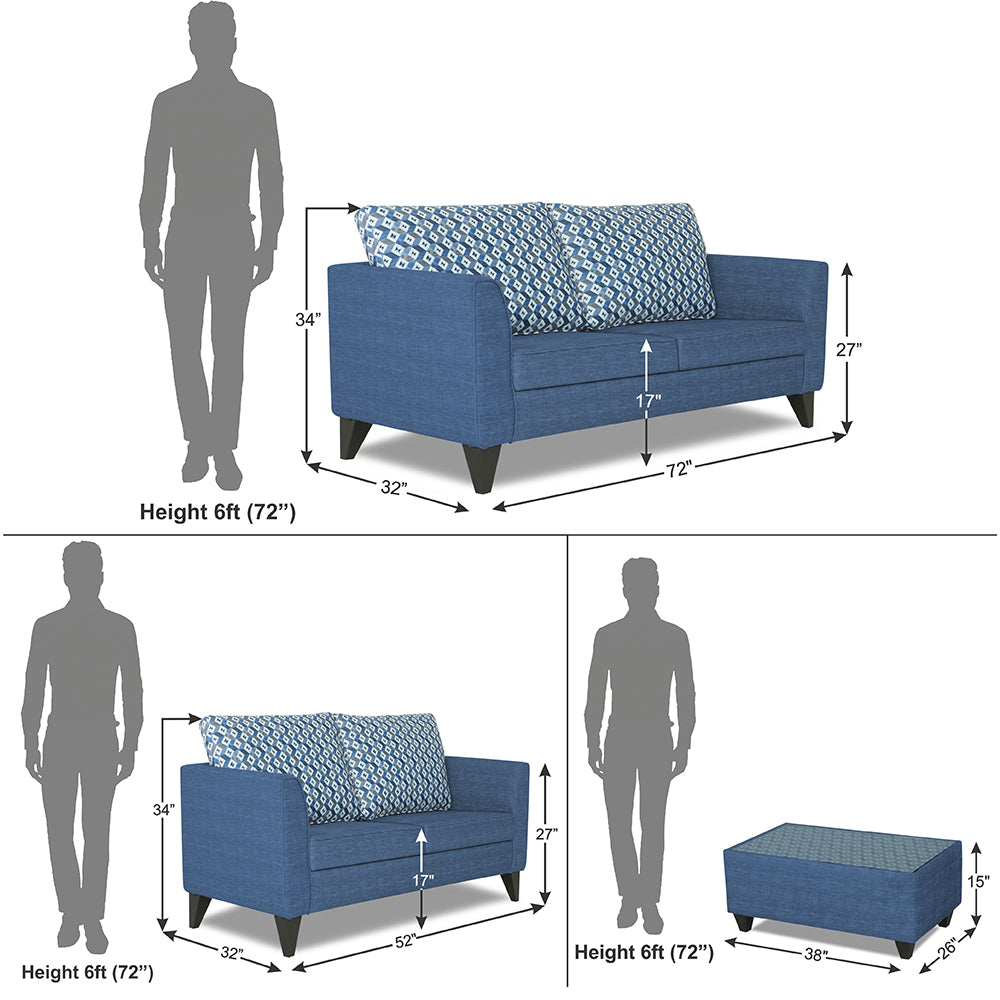 Adorn India Tornado Bricks 3+2 5 Seater Sofa Set with Centre Table (Blue)