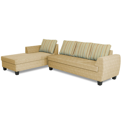 Adorn India Raiden Stripes L Shape 6 Seater Sofa Set with Center Table (Left Hand Side) (Beige) (3 Year Warranty)