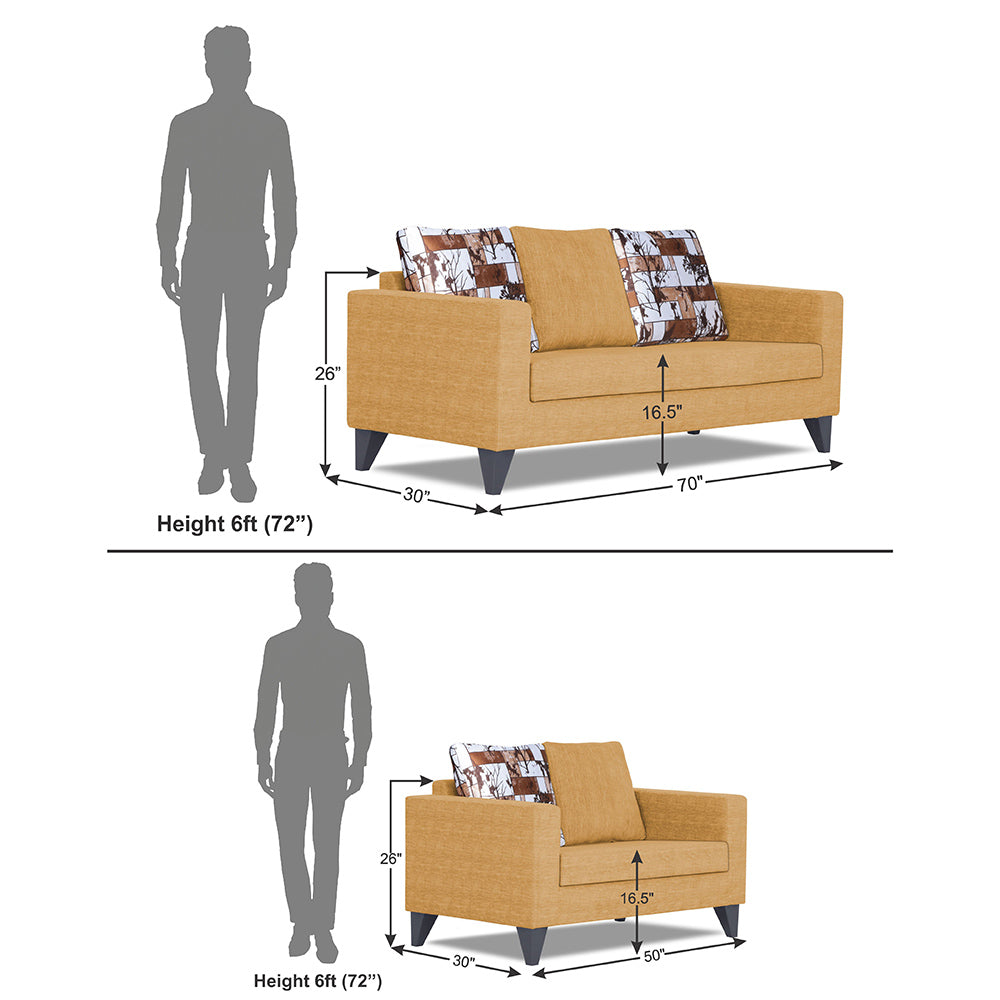 Adorn India Hallton Digitel Print Cushion 3+2 5 Seater Sofa Set (Beige) (3 Year Warranty)