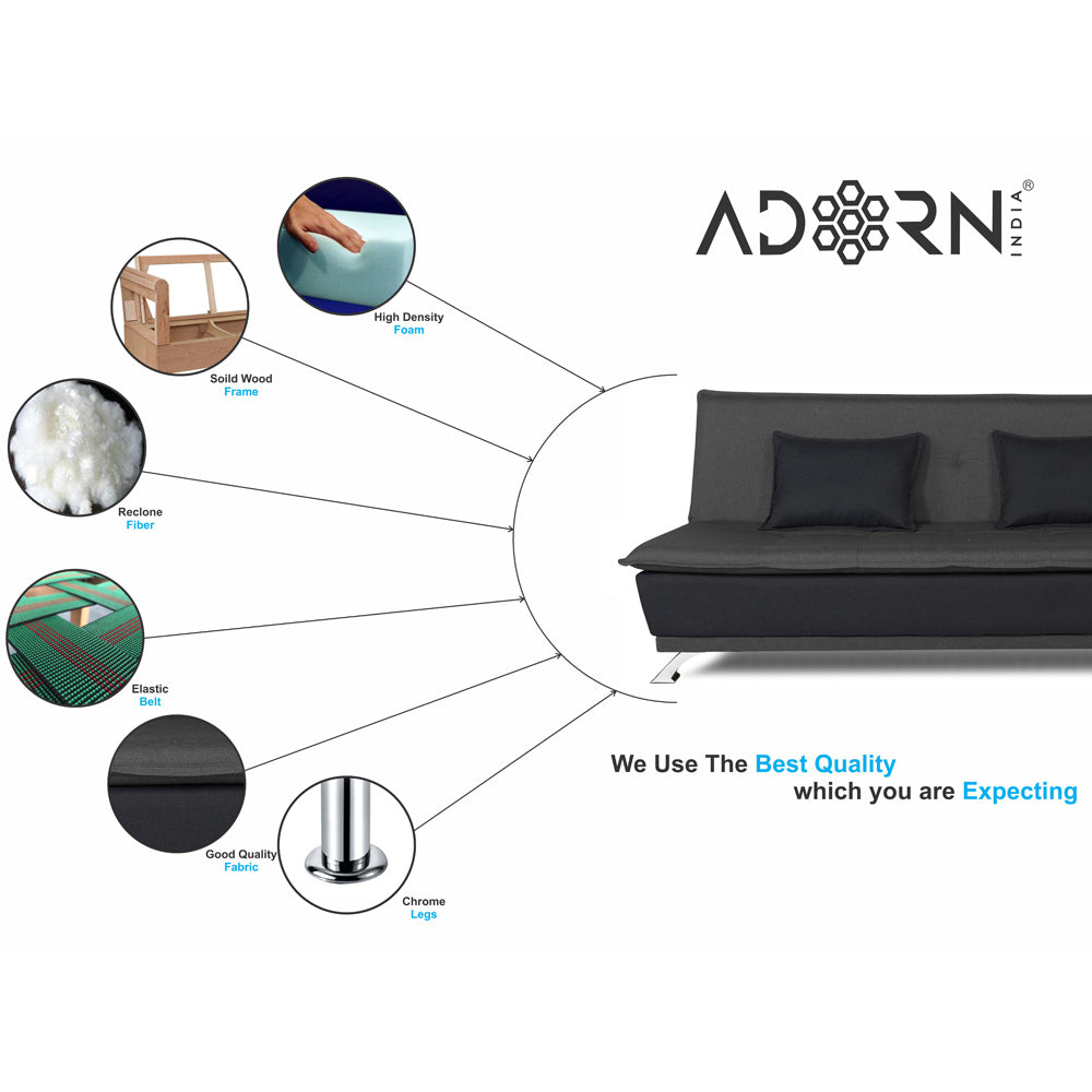 Adorn India Exclusive Two Tone Arden 4 Seater Wood Sofa Cum Bed 4 x 6 (Dark Grey & Black)