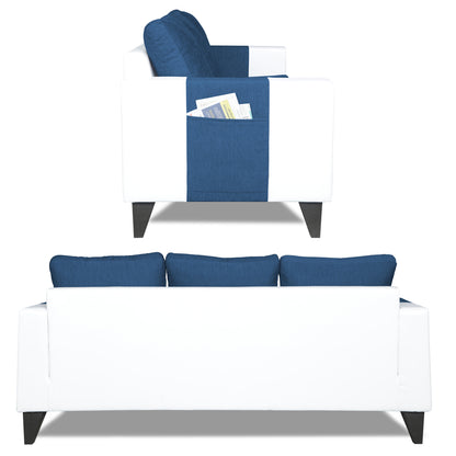 Adorn India Ashley Plain Leatherette Fabric 3 Seater Sofa (Blue & White) (3 Year Warranty)