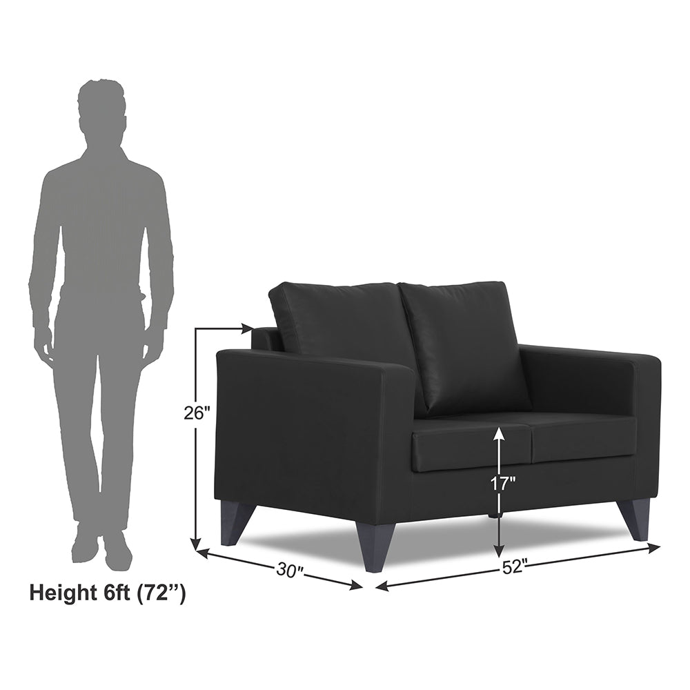 Adorn India Straight line Plus Leatherette 2 Seater Sofa (Black) (3 Year Warranty)