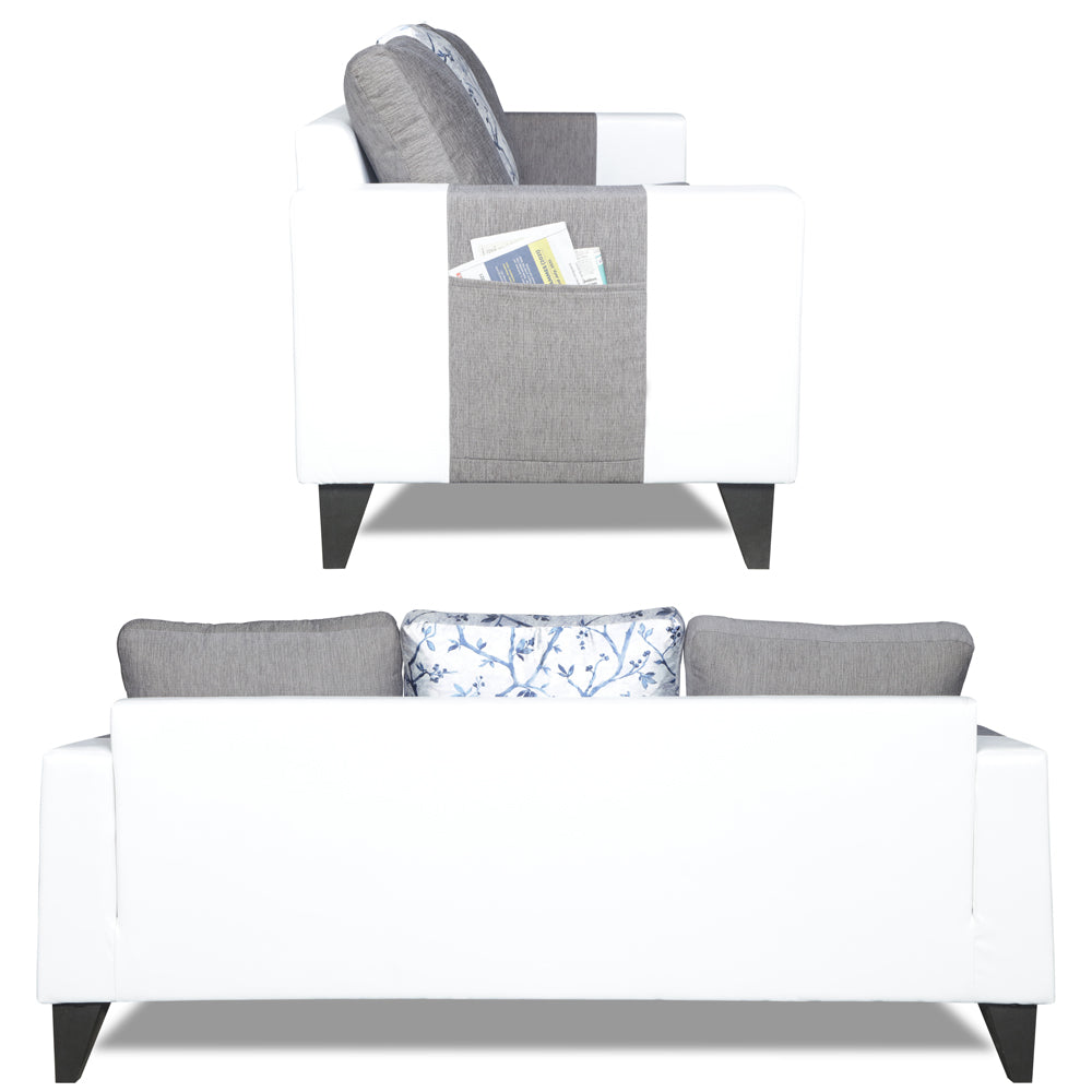 Adorn India Ashley Digitel Print Leatherette Fabric 3 Seater Sofa (Grey & White) (3 Year Warranty)
