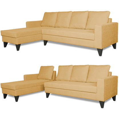 Adorn India Hallton Plain L Shape 6 Seater Sofa Set LHS (Beige) (3 Year Warranty)