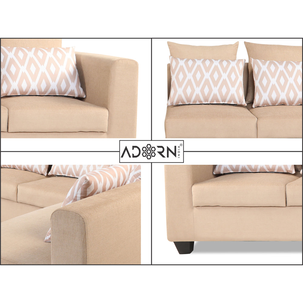 Adorn India Poland L Shape 5 Seater Sofa Set (Left Side) (Beige)