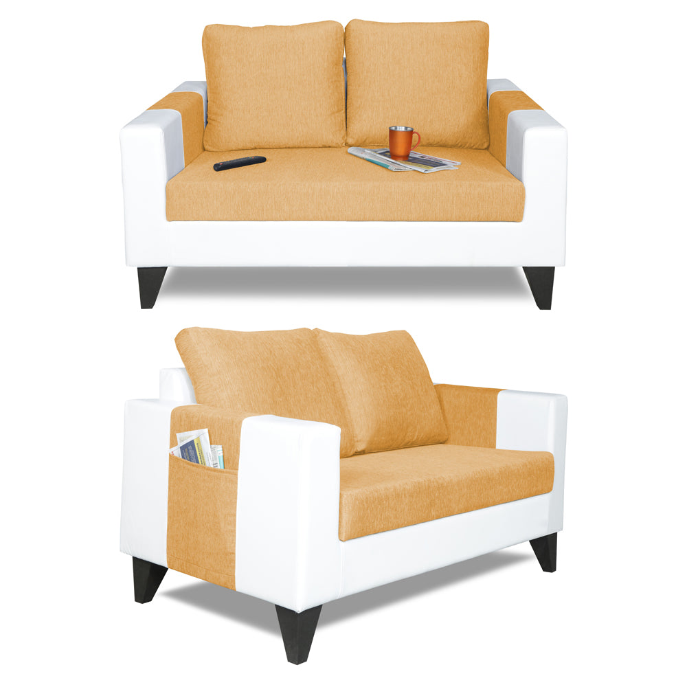 Adorn India Ashley Plain Leatherette Fabric 3-2 Five Seater Sofa Set (Beige & White) (3 Year Warranty)