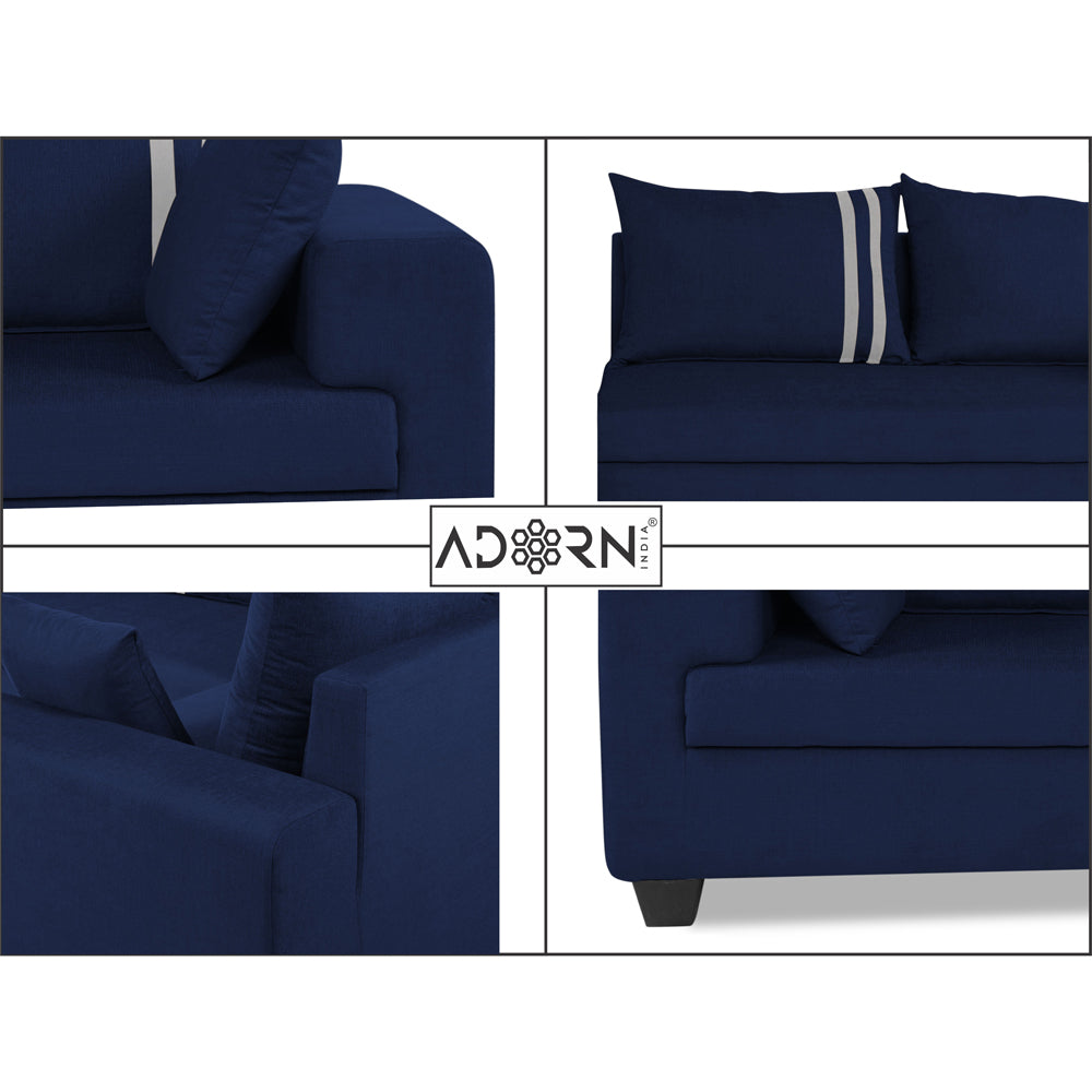 Adorn India Winston L Shape 6 Seater Sofa Set (Left Side) (Blue)