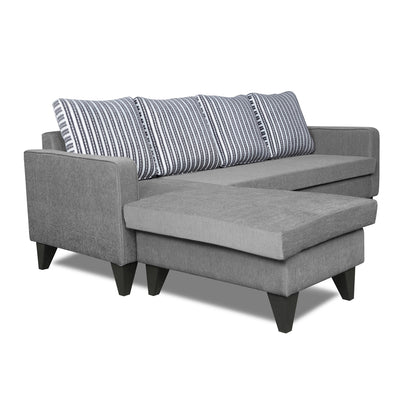 Adorn India Chandler Stripes L Shape 5 Seater Sofa Set LHS (Grey) (3 Year Warranty)