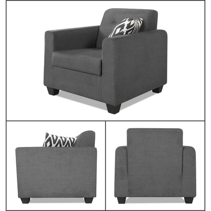 Adorn India Wood Blazer Plus 3-1-1 Five Seater Sofa Set (Grey)