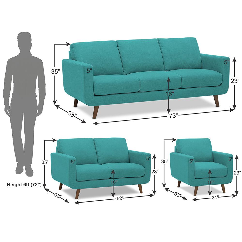 Adorn India Damian 3+2+1 6 Seater Sofa Set (Aqua Blue) (3 Year Warranty)