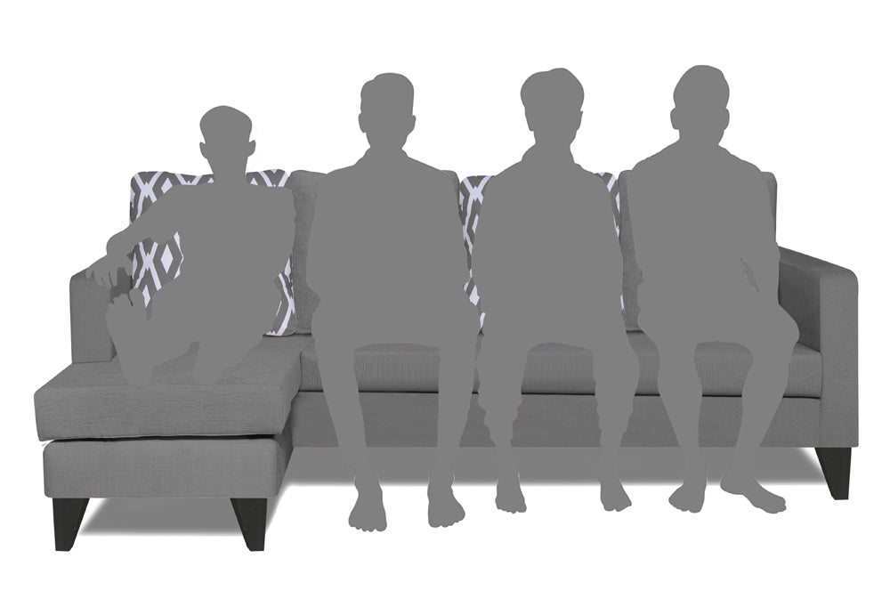 Adorn India Beetle Rhombus L Shape 5 Seater Sofa Set LHS (Grey) (3 Year Warranty)