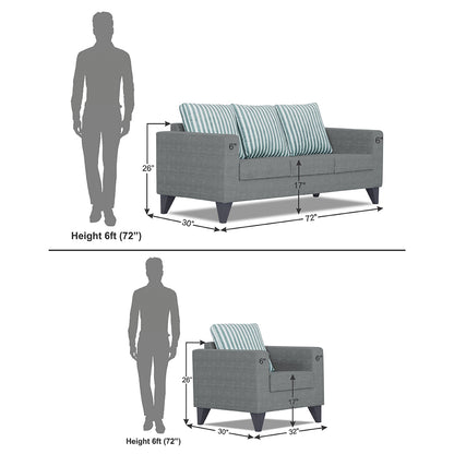 Adorn India Straight Line Plus Stripes 3+1+1 5 Seater Sofa Set (Grey) (3 Year Warranty)