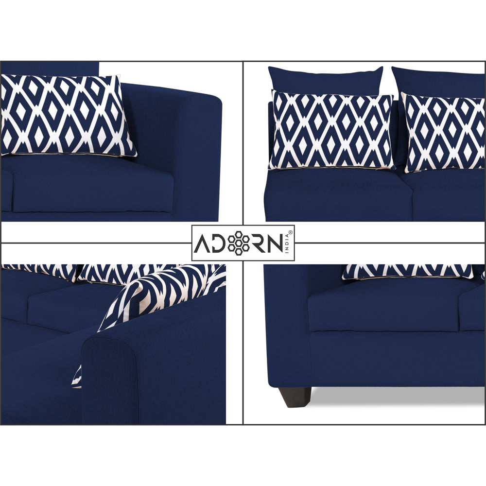 Adorn India Poland L Shape 5 Seater Sofa Set - Right Side (Blue)
