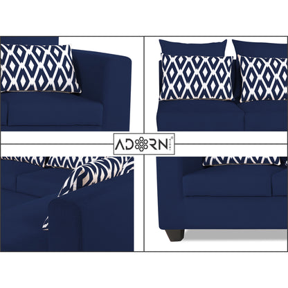 Adorn India Poland L Shape 5 Seater Sofa Set - Right Side (Blue)