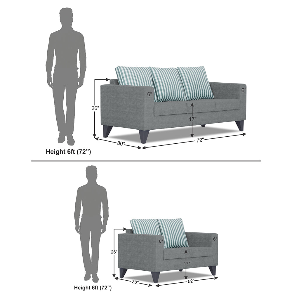 Adorn India Straight Line Plus Stripes 3+2 5 Seater Sofa Set (Grey) (3 Year Warranty)