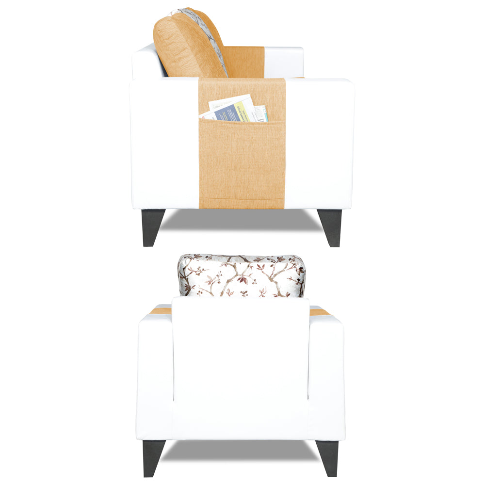 Adorn India Ashley Digitel Print Leatherette Fabric 1 Seater Sofa (Beige & White) (3 Year Warranty)