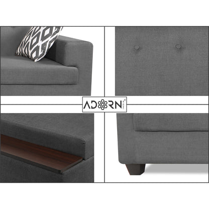 Adorn India Blazer L Shape 6 Seater Sofa Set (Right Side) (Grey)