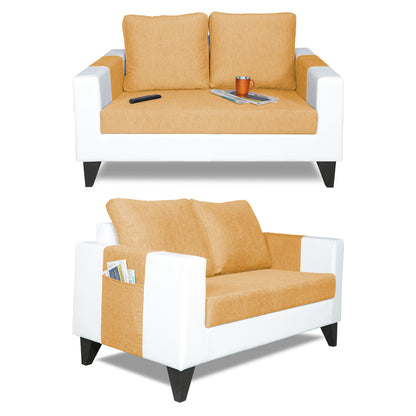 Adorn India Ashley Plain Leatherette Fabric 3-2-1 Six Seater Sofa Set (Beige & White) (3 Year Warranty)