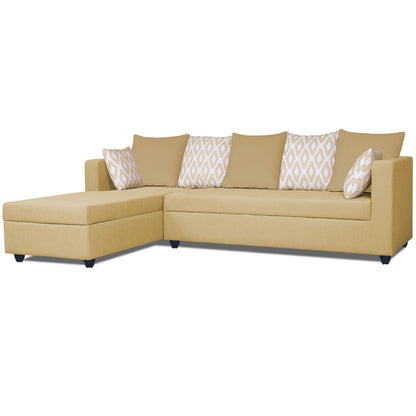 Adorn India Zink Straight line L Shape 6 Seater Sofa Rhombus Cushion (Left Side Handle)(Beige)